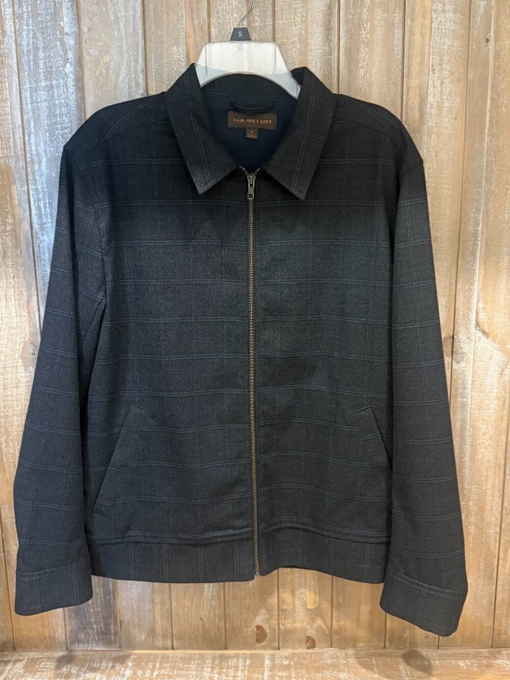 Fairlane & Sons Plaid Zip Up Shirt Jacket Men's Medium Grey Blue Casual
